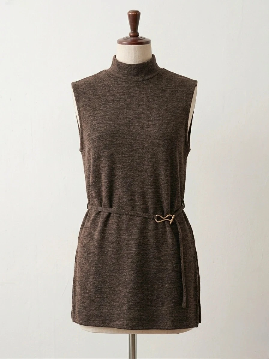 Top sans manches marron col montant Zara M - avec ceinture
